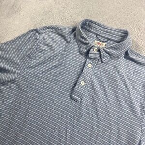 Faherty Brand Mens Blue White Striped Short Sleeve Polo Shirt Size M